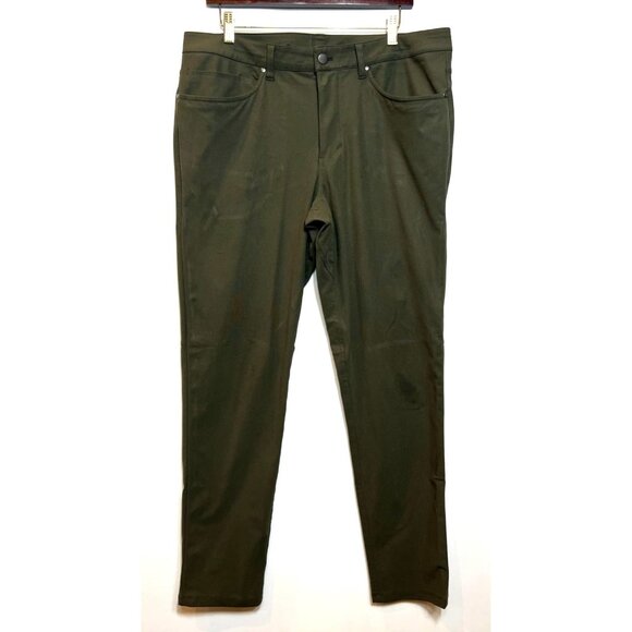 Lululemon ABC Slim-Fit Pants Warpstreme Olive Green 35" Waist Mens Stretchy - Picture 3 of 8